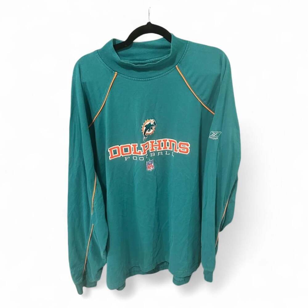 Vintage Reebok Miami Dolphins NFL Center Logo Mock Neck Long Sleeve Shirt XL